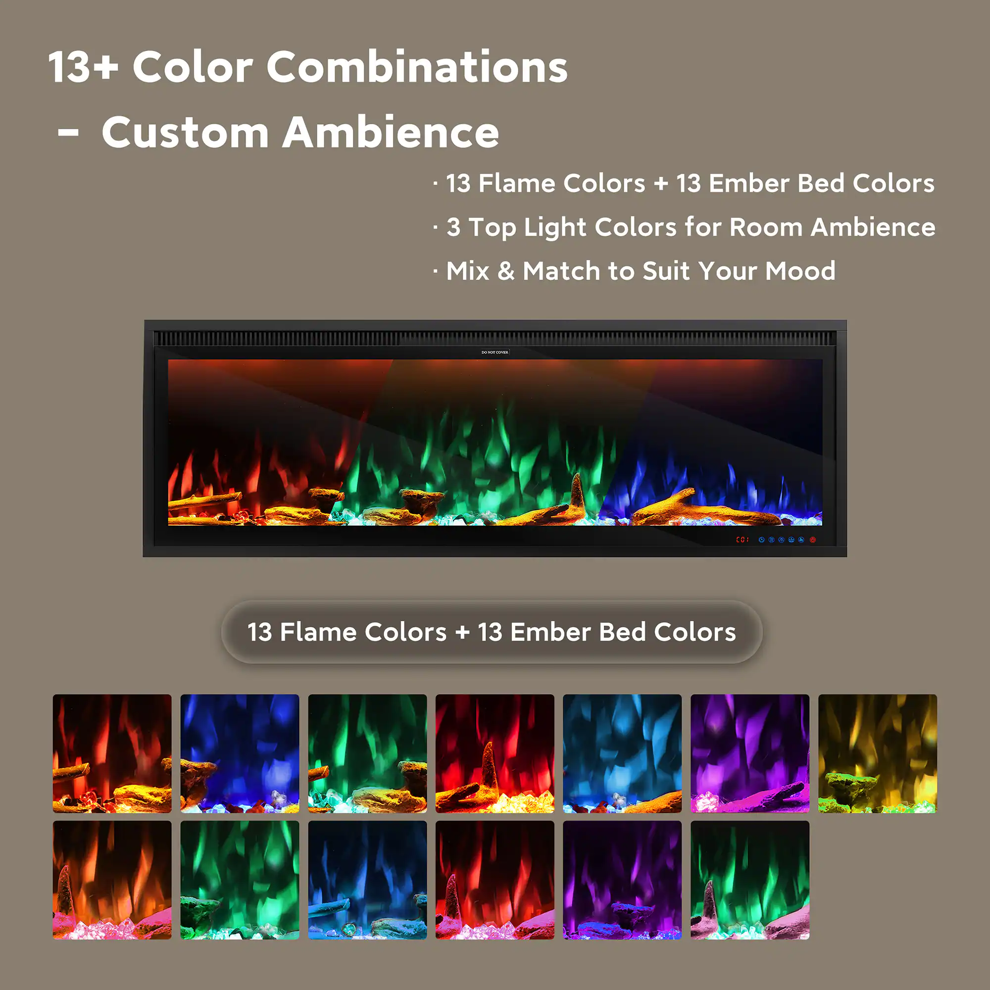 Alka Multicolor Slim Border Electric Fireplace